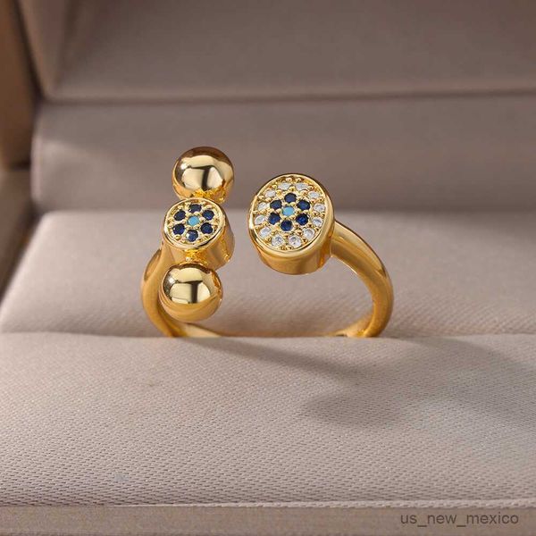 

band rings zircon double balls round rings for women stainless steel open adjustable finger ring fashion asymmetrical wedding jewelry gift r, Silver