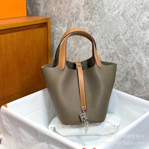 

original luxury picotin lock bag new h family colored handheld vegetable basket womens genuine leather tc litchi pattern water bucket elepha