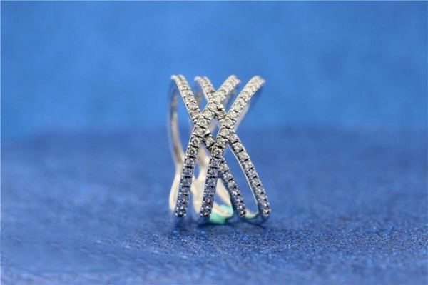 

wholesale-c lines 925 sterling silver ring cross intertwined cz diamond personality fashion applicable to jewelry with box lady ring6570258, Slivery;golden
