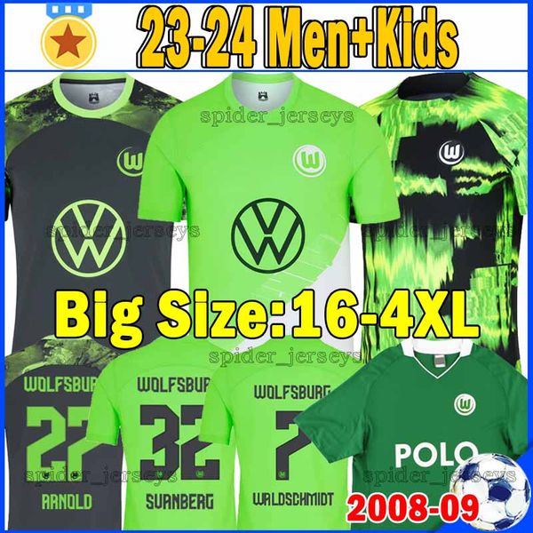 

2023 2024 vfl wolfsburg soccer jerseys retro 2008-09 ginczek steffen 23 24 home away mbabu brooks arnold weghorst training uniforms men kids, Black;yellow