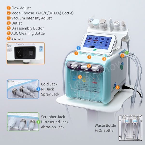 

korea 7 in 1 multi-function hydrogen small bubble facial beauty machine with rf handle upgrade, Black;white