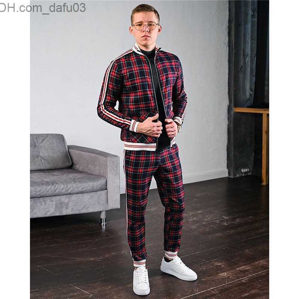 

men's sleepwear new men's track suit men's sportswear men's suit zippered jacket suit long sleeve striped coat+pants gym, Black;brown