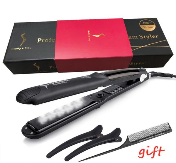 

professional steam hair straightener curling styling tools ceramic vapor hair flat iron seam hair straightening iron cx2007215789570, Black