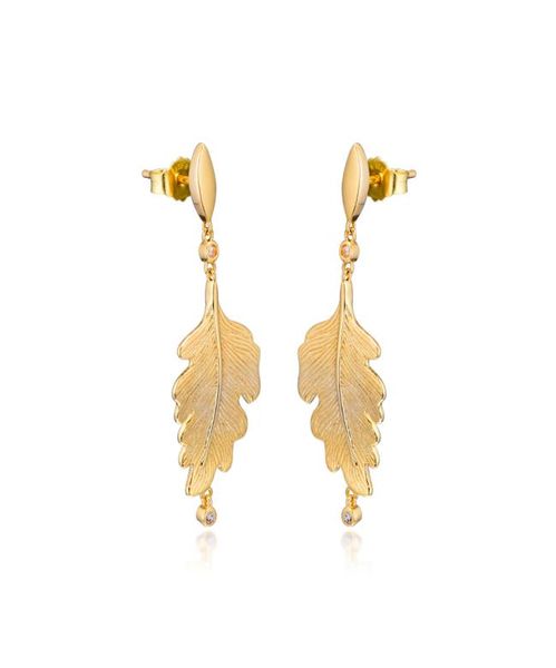 

2019 autumn 925 sterling silver shine oak leaf stud earrings for women european style jewelry original earring fashion7022975, Golden;silver
