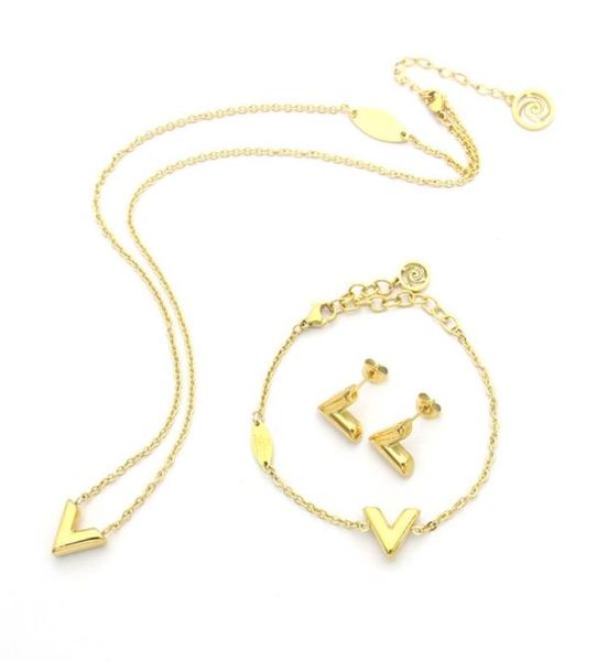 

designer jewelry women letter v necklace stainless steel gold silver earrings bracelets and necklace jewelry suits fashion ins sta7528350
