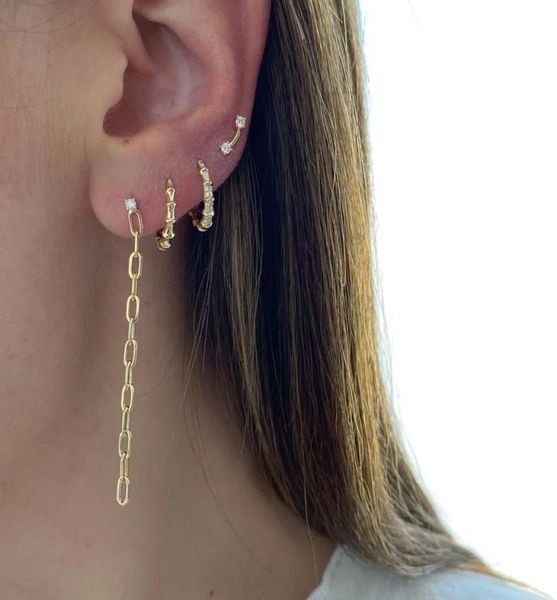 

100 925 sterling silver delicate dainty jewelry multi piercing mini small hoop micro pave cz bamboo hoop earring for women girls3437102, Golden;silver