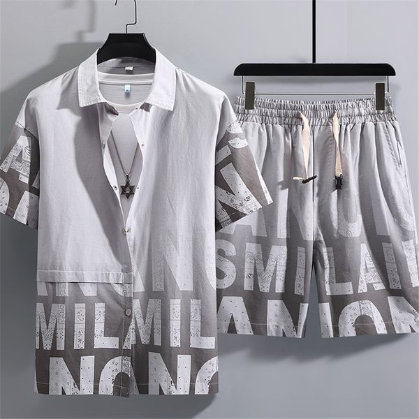 

men s tracksuits hip hop gradient suits men summer beach shirts shorts plus size 10xl 12xl hawaiian male streetwear sets big 230719, Gray