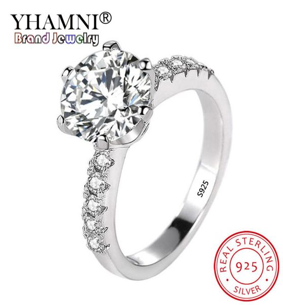 

yhamni luxurious 2ct 8mm round cut moissanite gemstone wedding engagement rings for women 925 silver jewelry brand bridal ring r428858040, Slivery;golden