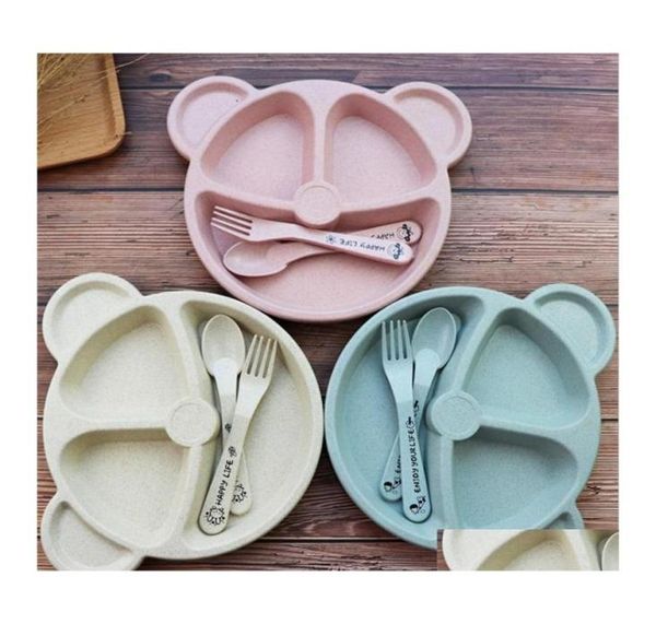 

cups dishes utensils cartoon baby kids tableware set wheat st dinnerware feeding food plate bowl with spoon fork ecofriendly 824 d3891934