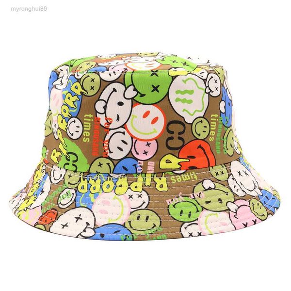 

smiley face bucket hat spring and summer cartoon sunscreen dinosaur print outdoor leisure personality basin 4o6i, Blue;gray