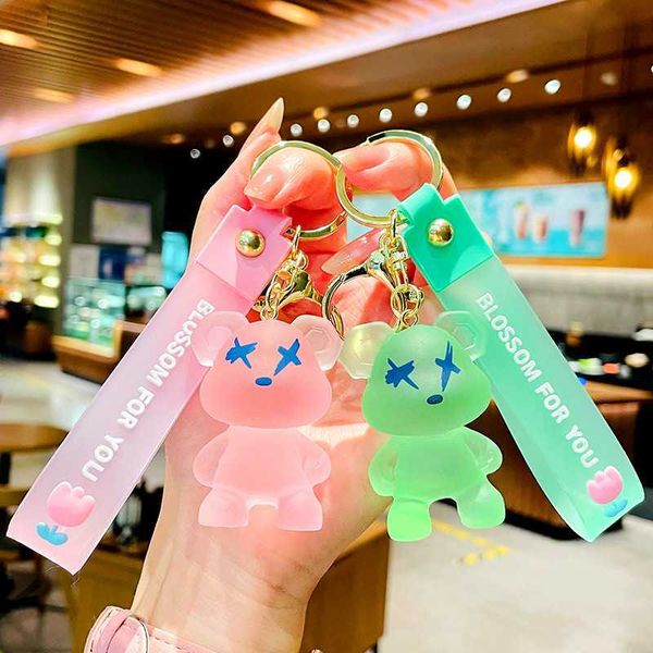 

key rings creative resin crystal graffiti bear pendant exquisite female bear doll keychain car bag charm key chain small gift wholesale l230, Slivery;golden