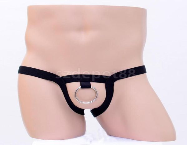 

mens crotchless underwear bandage thongs gstring metal ring pouch elastic panties s10156601130, Red;black