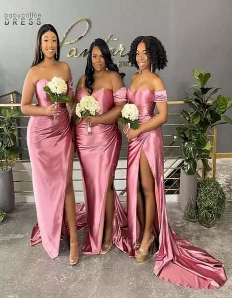 

2022 bridesmaid dresses off shoulder pink floor length wedding guest gowns junior maid of honor dress elastic silk like satin6083555, White;pink