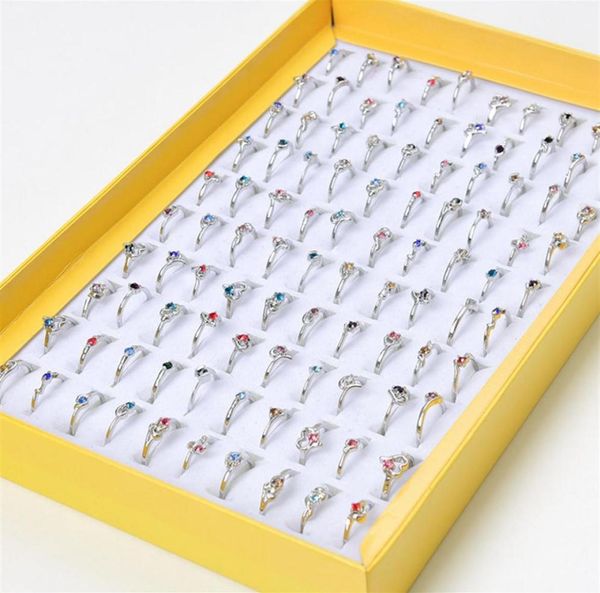 

whole 100pcslots silver colors crystal metal finger jewelry rings for women party gift wedding band size 6 to 9287e5045873