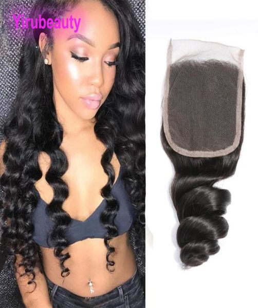 

indian 4x4 lace closure 1024inch human hair closures middle three part loose wave yiruhair lace closure natural color3843975, Black;brown