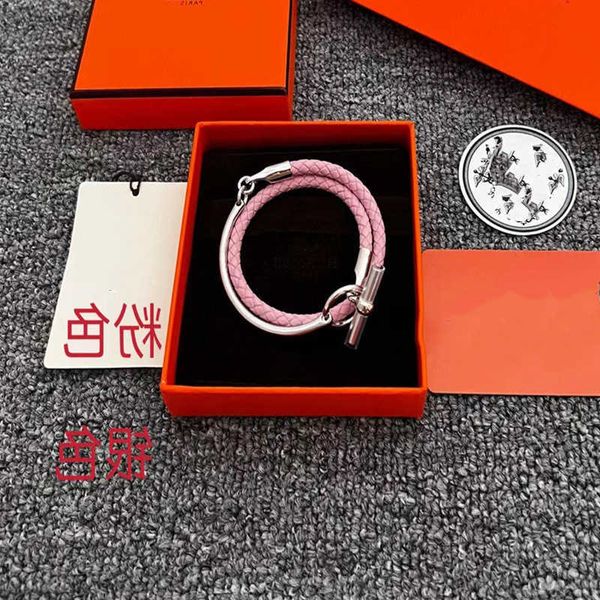 

original hrems bangle for sale fashion new style personalized versatile woven copper buckle bracelet 2022 double layer leather with gift box, Black