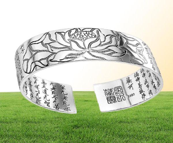 

vintage silver cuff mantra bracelet men heart sutra bangle lotus flower braclet tibetan buddhism ethnic jewelry8971656, Black