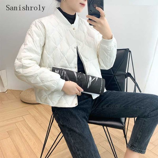 

women's down parkas sanishroly women ultra light white duck down jacket lady o neck single-breasted bomber coat casual lattice short pa, Black