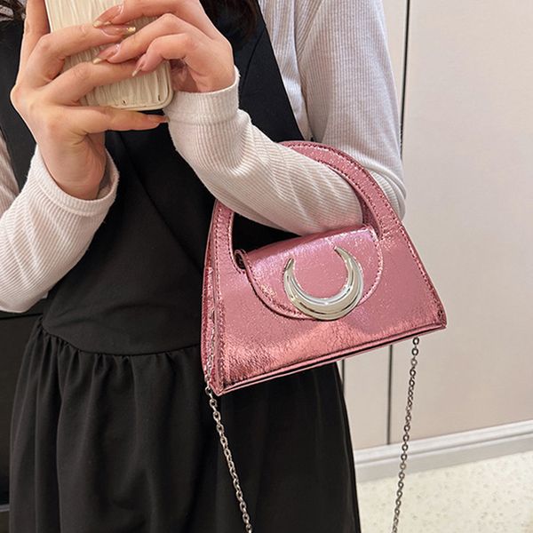 

evening bags metal moon decoration handbag soft pu leather fold women 's bag silver chains y2k cool package elegant party bag 230718