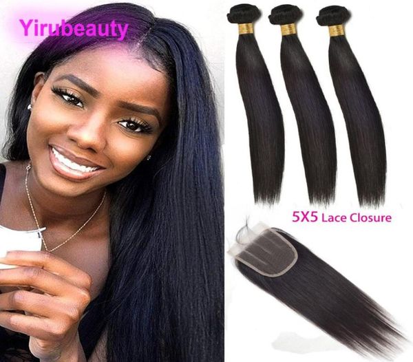 

indian silky straight double wefts 3 bundles with 5x5 lace closure natural color yirubeauty bundle with closures baby hair4314922, Black;brown