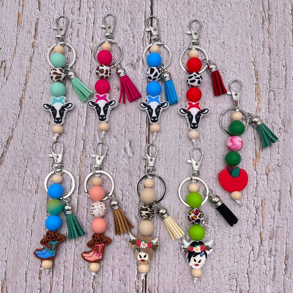 

manufacturer produces direct sales western style personalized colorful tassel beaded keychain, Silver