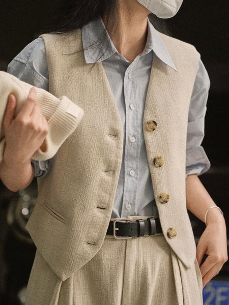 

women's tanks camis 2023 spring vintage solid pocket decorated loose vest coat 230719, White