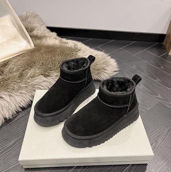 

classic designer snow boots tazz australian mini tasman slipper platform fluffy mules warm winter half womens fur booties luxurious shoe boo, Black