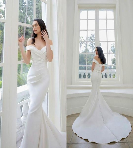 

elegant mermaid wedding dresses satin off the shoulder sweep train trumpet bridal gowns plus size custom made wedding dress robes 3190717, White