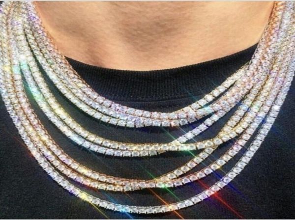 

mens diamond iced out tennis chain hip hop jewelry necklace silver rose gold chain necklaces 3mm 4mm 5mm6774935, Black