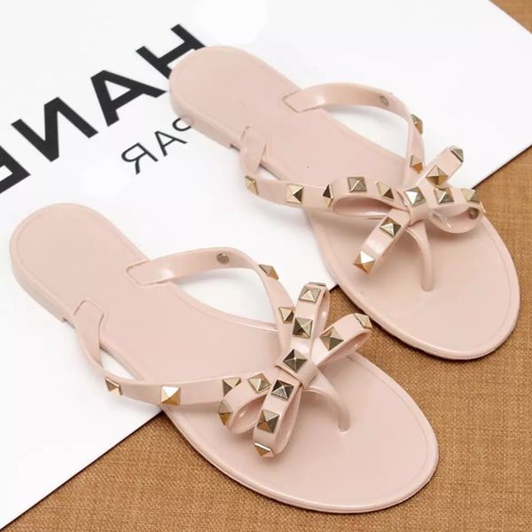 

slippers rivet bow sandals and summer transparent crystal shoe outdoor flip flops 230718, Black