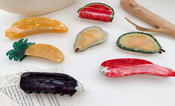 

cute fruit and vegetable hair clip korean girls fashion acetate hairpin for ladies women summer fresh banana watermelon barrette a7720779, Slivery;white