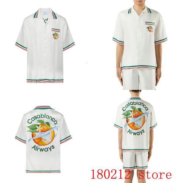 

mens casual shirts orange aircraft printed silk casablanca short shirt lovers hawaiian beach pocket 230718, White;black