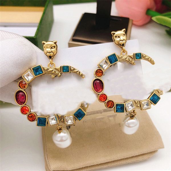 

double letter g brand stud earrings colorful diamond brass material ggity big hoop earring women's wedding party designer jewelry 43, Golden;silver