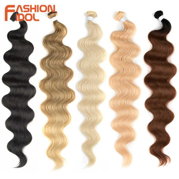 

synthetic wigs body wave ponytail hair bundles 26 inch soft long synthetic weave ombre brown 613 blonde 100g 230227, Black