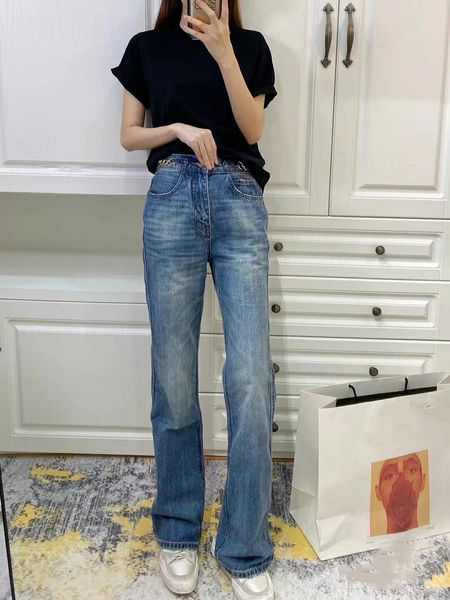 

designer women's jeans arrivals high waist street hollowed out patch embroidered decoration casual blue straight denim pants t2