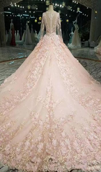 

2018 winter fall snow garden v neck ball gown long sleeves wedding dresses western hands made flowers bridal wedding gowns4694399, White