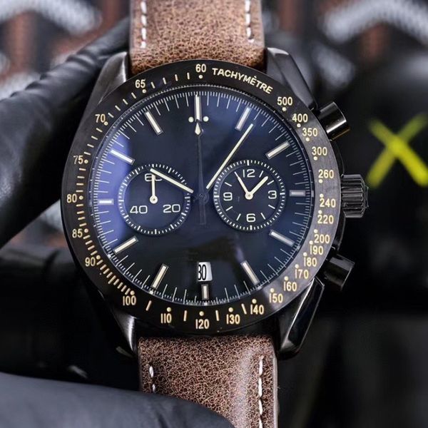 

new men's fashion luxury leather dual dial watch multi color sapphire glass waterproof watch, Slivery;brown