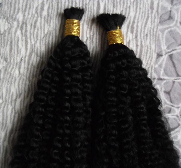 

human braiding hair bulk 2 pcs no weft human hair bulk for braiding 200g afro kinky curly hair bulk9168757, Black