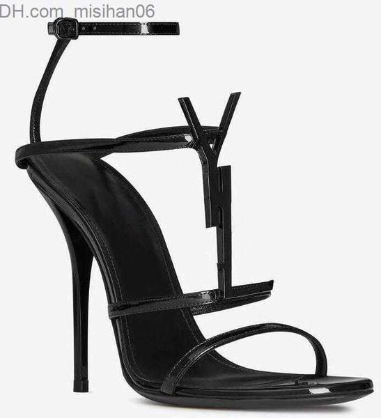 

dress shoes new real leather brand shoes woman summer buckle strap rivet sandals high-heeled shoes pointed toe fashion single high heel with, Black