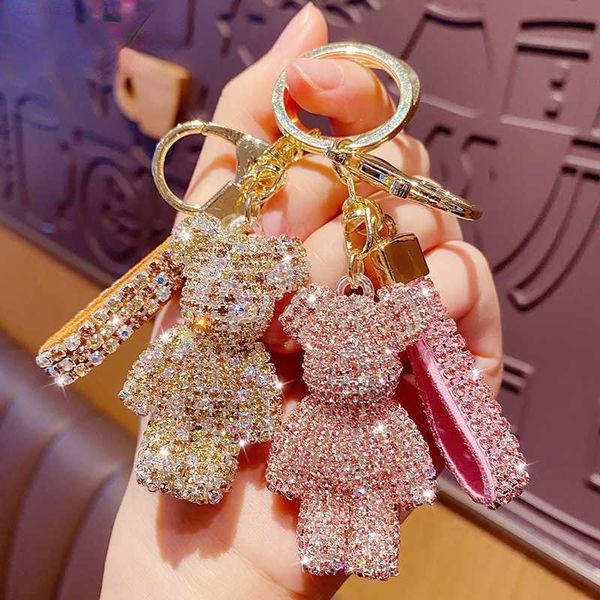 

key rings cute rhinestones tassel bear keychain couple keychain girl decoration small pendant car key ring dent bag pendant l230719, Slivery;golden