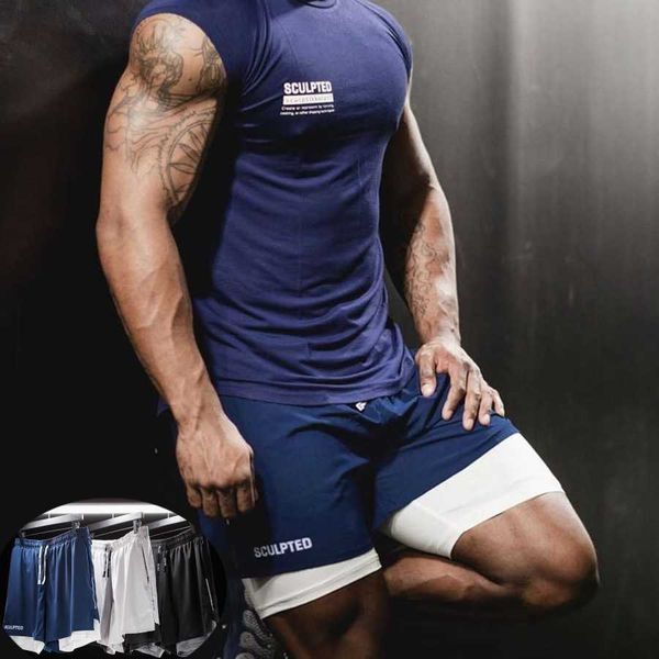 

men's shorts 2021 new 2 in 1 shorts men's sports camo short men running shorts jogging fitness shorts quick-drying gyms shorts men, White;black