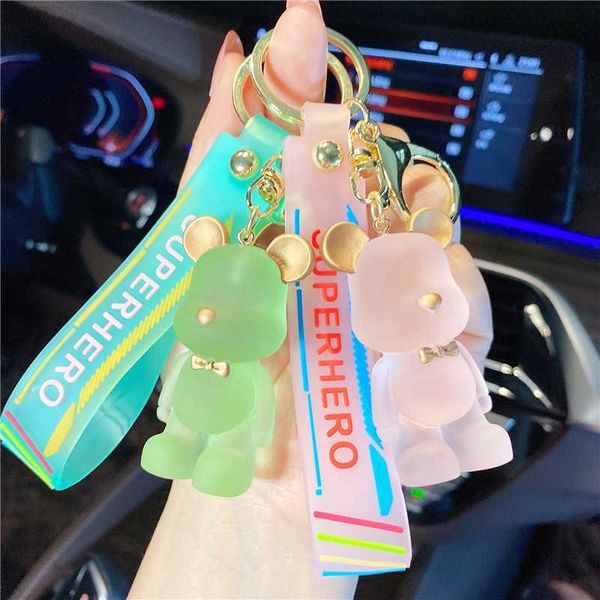 

key rings creative cute transparent crystal bow tie bear keychain girl heart bag pendant gift couple bag ornaments keychains l230719, Slivery;golden