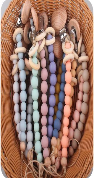 

baby pacifier clips infant silicone beads teeth ring holders chain kids wood nipple appease soother slips dummy clip 15 color5858522