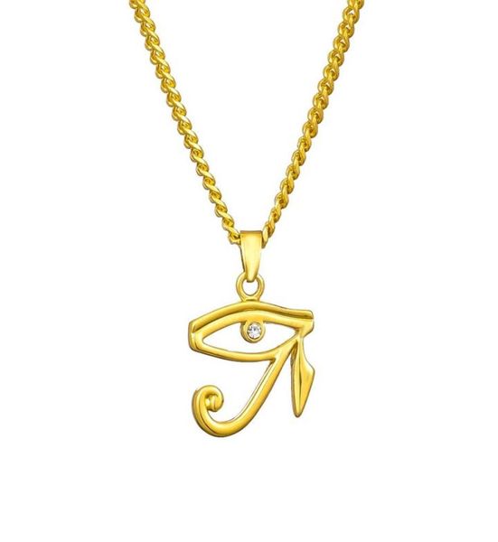 

fashion mens women designer gold plated eye of horus pendants necklace rhinestone hip hop jewelry 60cm long chain punk men necklac7403193, Silver