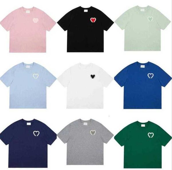 

summer mens t-shirts short sleeve designer shirts amis crewneck hip hop embrodiery tee loose heart 5flu, White;black