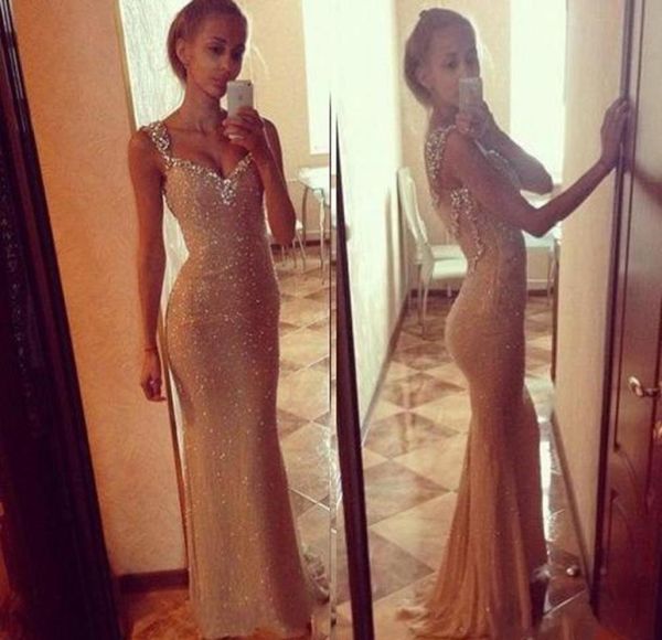 

2018 glittering sparking sequins mermaid prom dresses spaghetti straps floor length bodice backless evening gowns formal dres2923390, Black