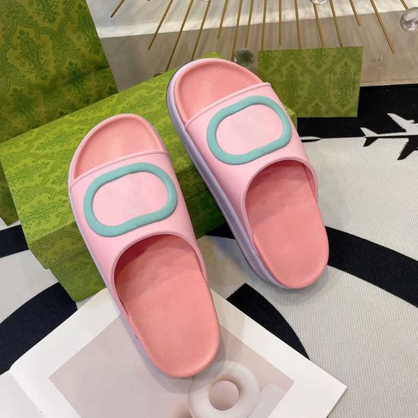 

2023 designer women men platform rubber slide sandal floral brocade men slipper gear bottoms flip flops women striped beach causal slipper w, Black