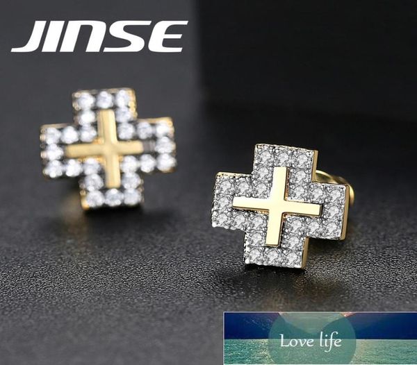 

jinse punk gold color cross earring man ied cubic zirconia cross stud earrings man korean hip hop male cross jewelry gift4515797, Golden;silver