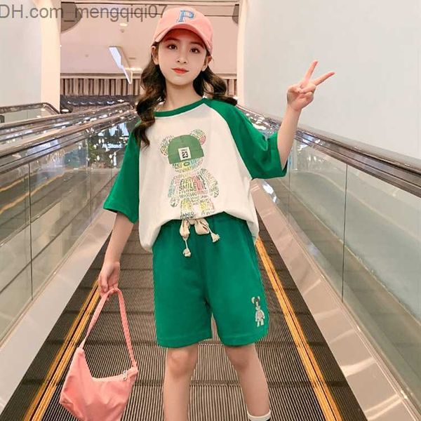

clothing sets summer girls' suit new korean track suit boys' and girls' bear short sleeved short sleeved sportswear two-piece, White