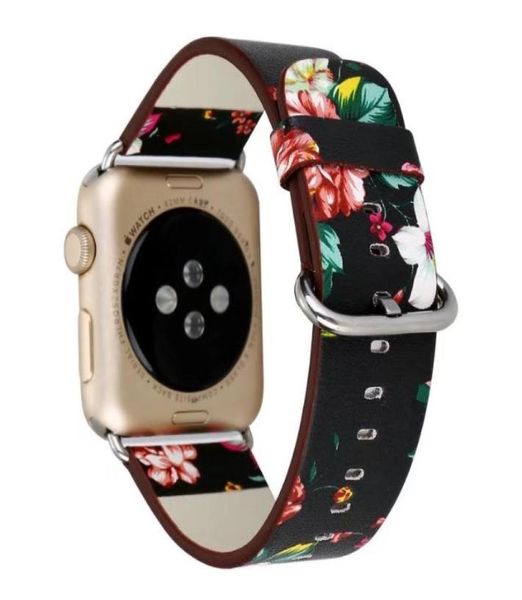 

floral printed leather watch band strap for apple watch flower design wrist watch bracelet for iwatch 38mm 42mm1972197, Black;brown